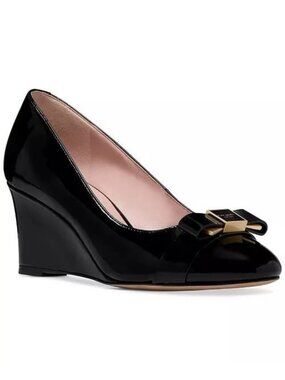 Kate Spade New York Bowdie Wedges Heels Women's Size 9 Black Patent Leather